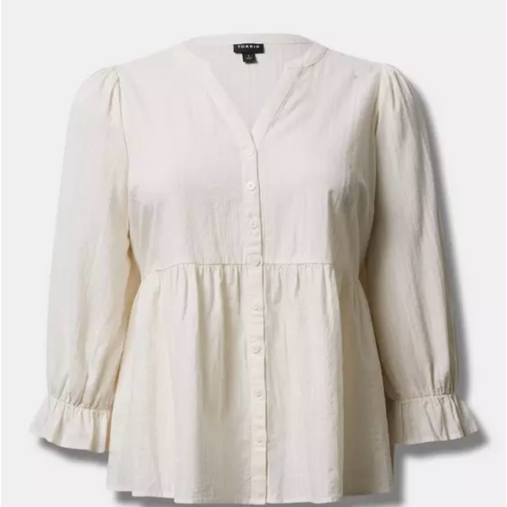 Torrid Cotton Button-Up Blouson Long Sleeve Top, Sz 2, Nwt